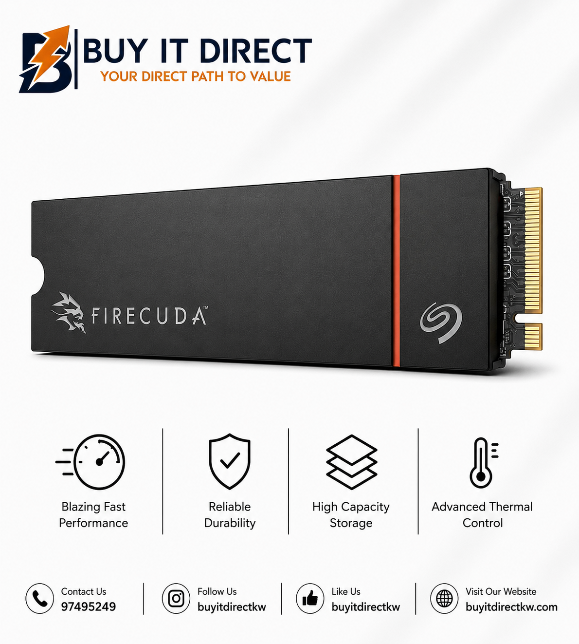 قرص Seagate FireCuda 530R SSD سعة 4TB M2 NVMe مع مشتت حراري PCIe Gen4 بسرعة 7400MB/s