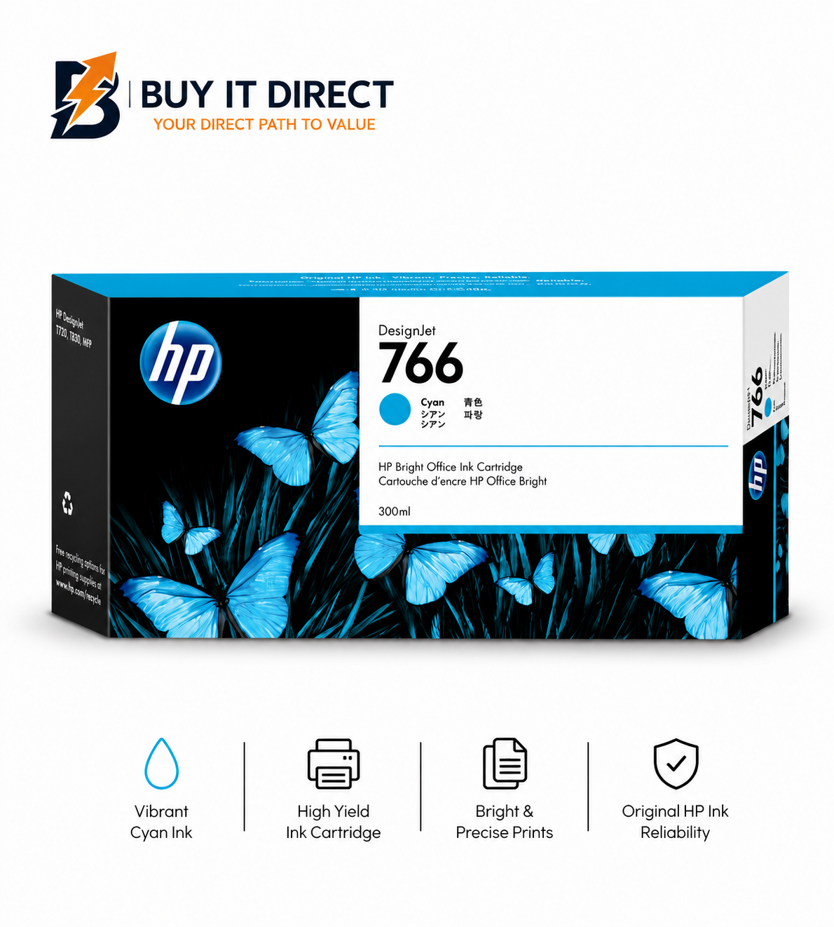 خرطوشة حبر HP 766 سماوي 300ml لطابعات DesignJet
