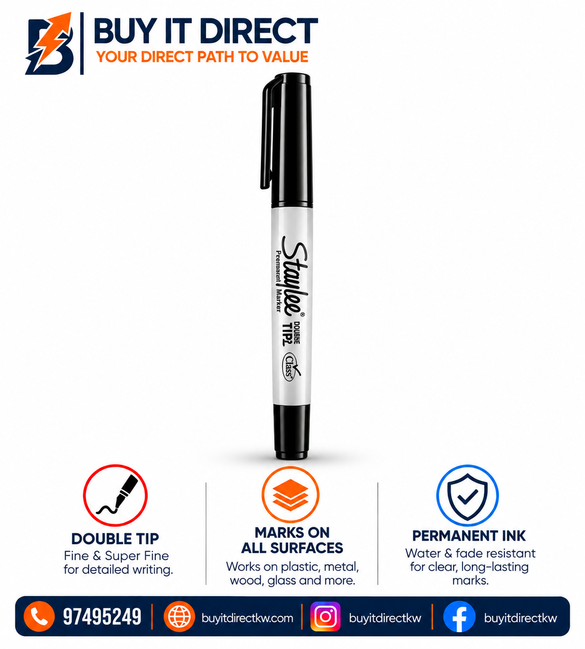 Class Staylee Permanent Marker Double Tip Black