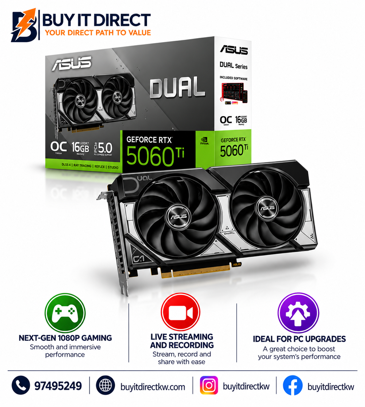 ASUS 16GB Dual GeForce RTX 5060 Ti OC Edition Graphics Card