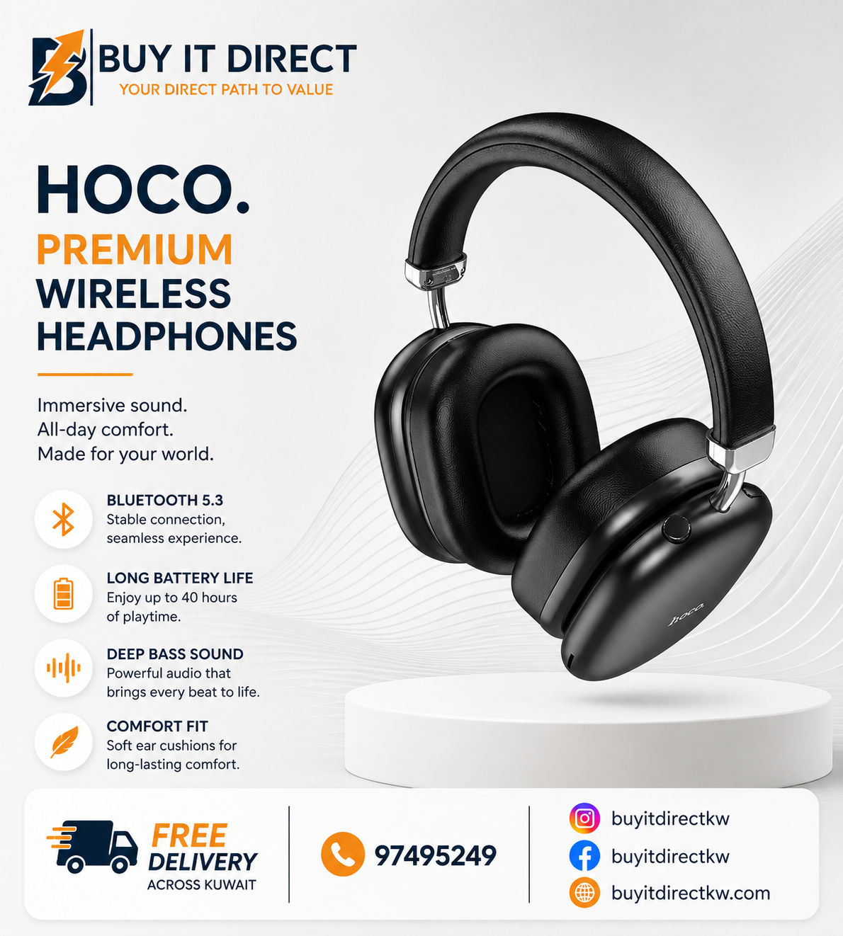 Hoco W35 Max Bluetooth V5.3 Headphones with 90 Hours Playtime