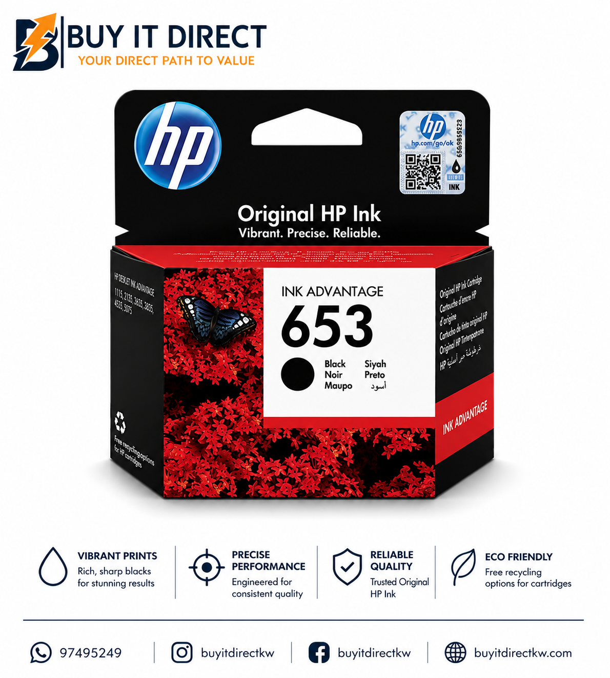 HP 653 Black Original Ink Advantage Cartridge