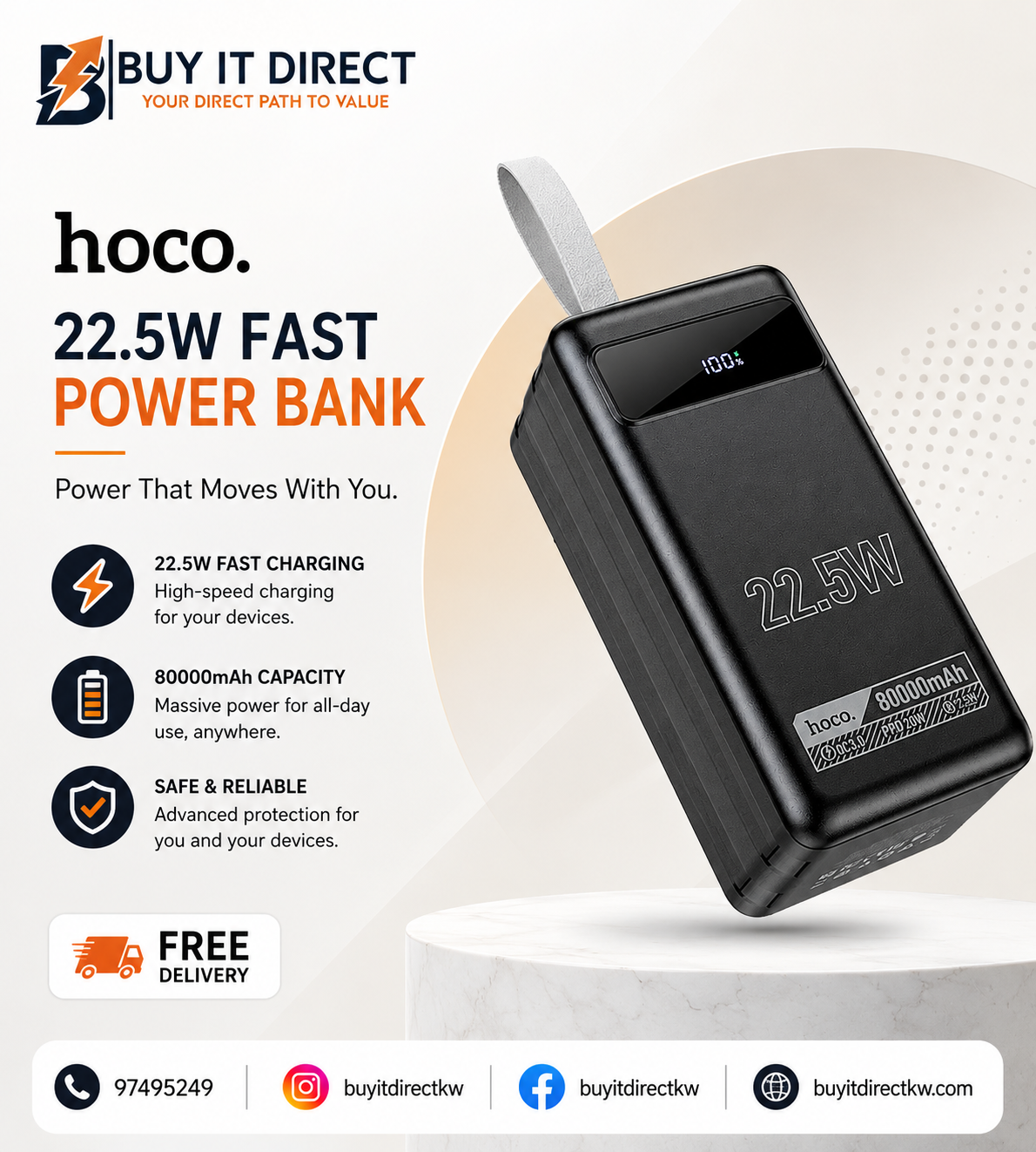 باور بانك HOCO DB50 بسعة 80000 مللي أمبير مع شحن سريع