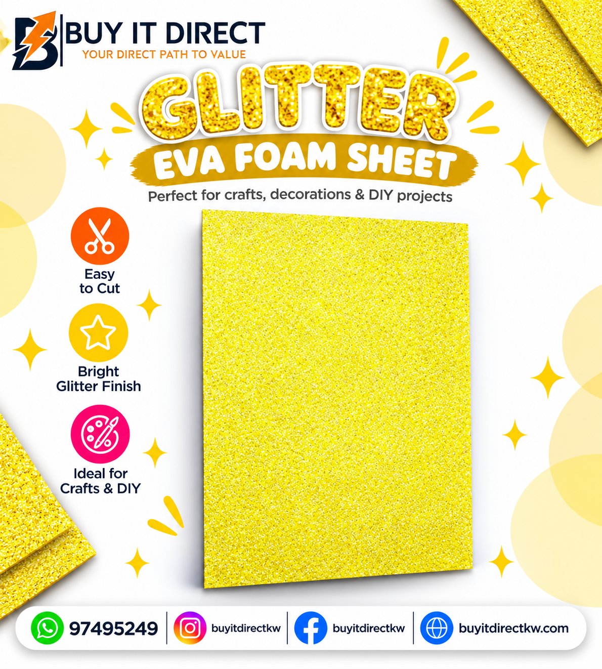 Glitter foam Sheet Neon Yellow 50x70