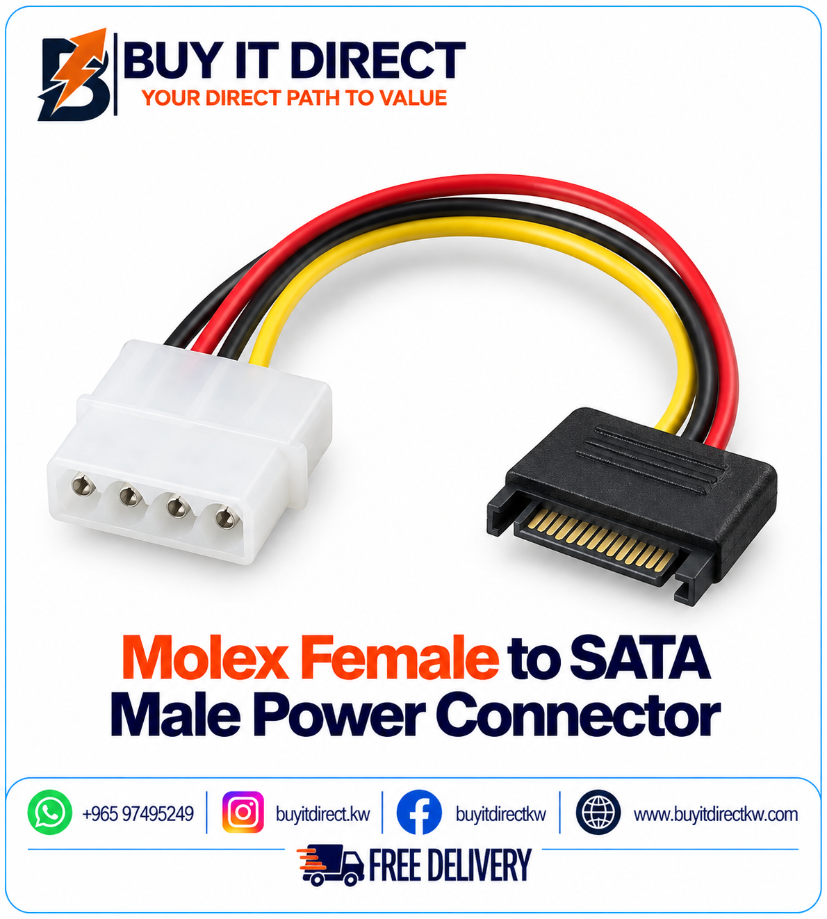 موصل طاقة Molex أنثى إلى SATA ذكر