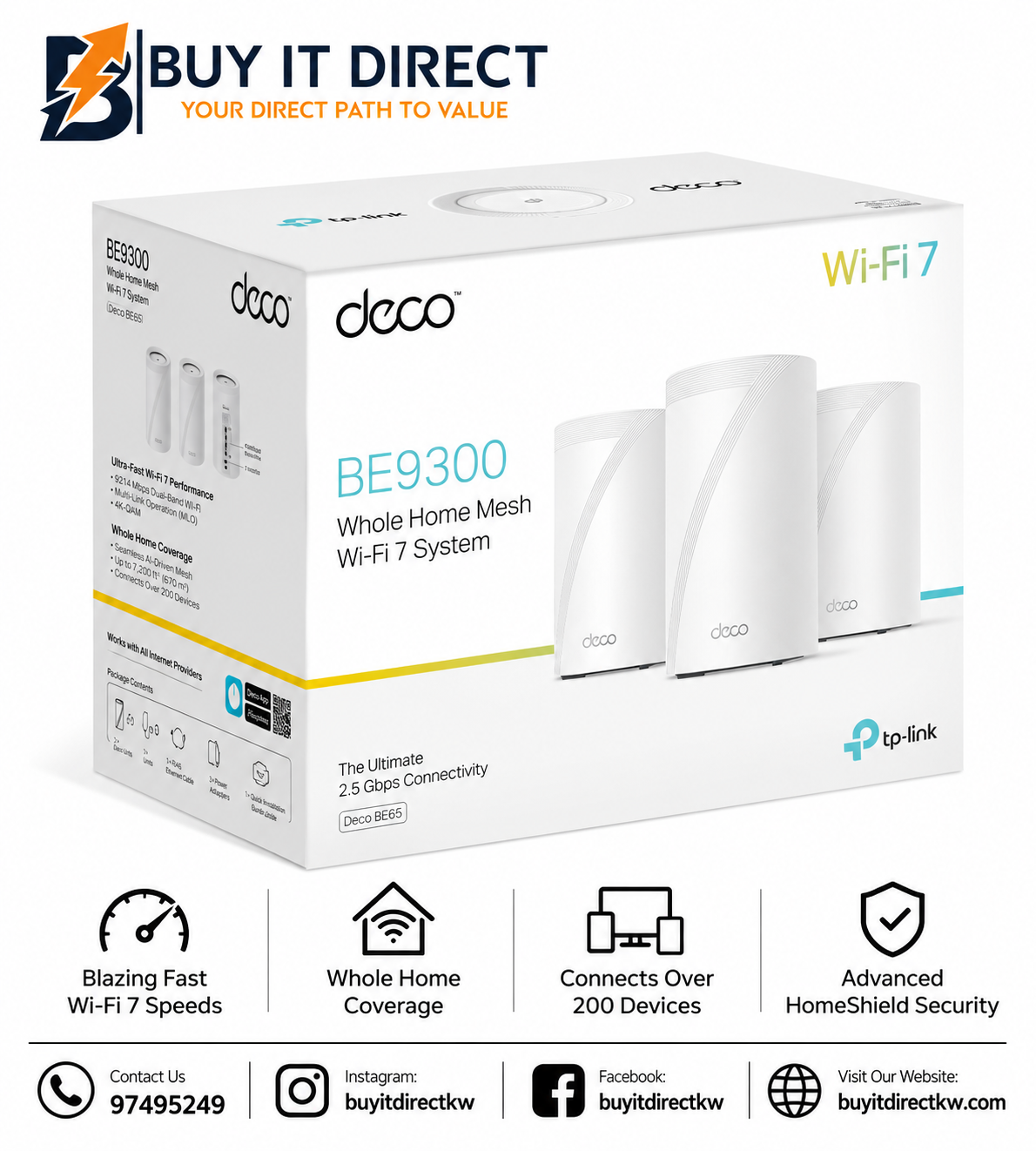 TP-Link Deco BE65 BE9300 Whole Home Mesh Wi-Fi 7 System 3-Pack Deco BE65