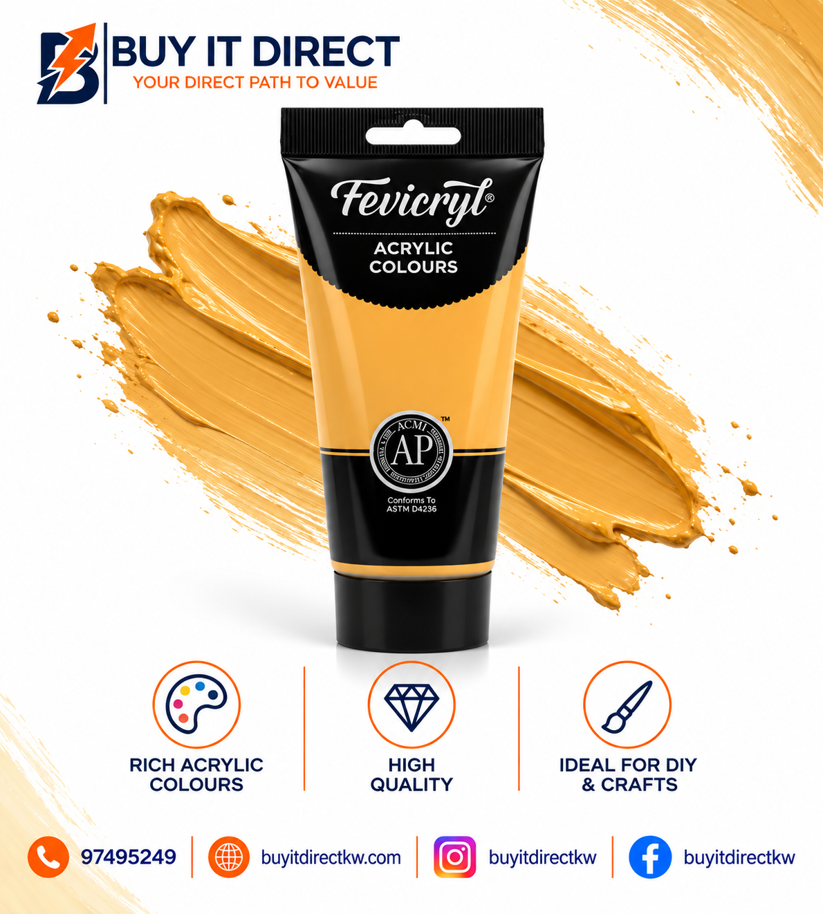 Fevicryl Acrylic Colours 200 ml Yellow Ochre