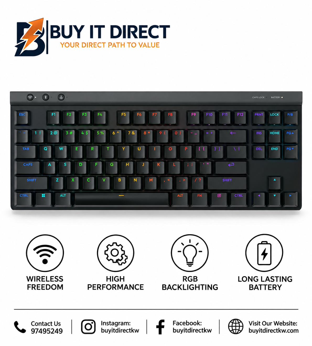 لوحة مفاتيح الألعاب Logitech G515 TKL LIGHTSPEED اللاسلكية منخفضة الارتفاع بمفاتيح Tactile باللون الأسود