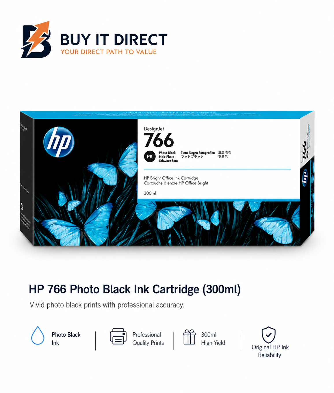 خرطوشة حبر HP 766 أسود للصور بسعة 300 مل لطابعات DesignJet