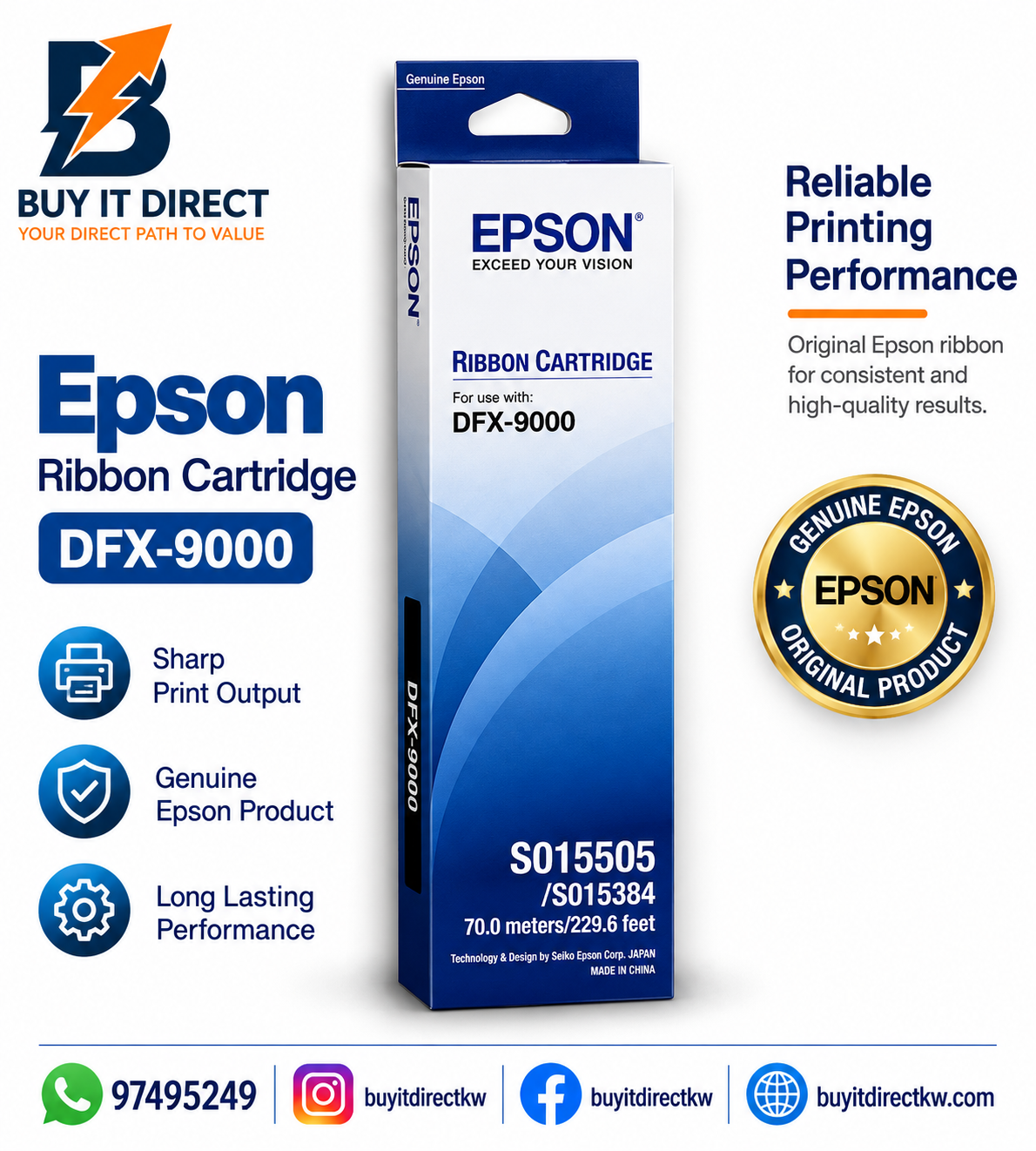 خرطوشة شريط Epson DFX-9000 الأصلية باللون الأسود – C13S015384