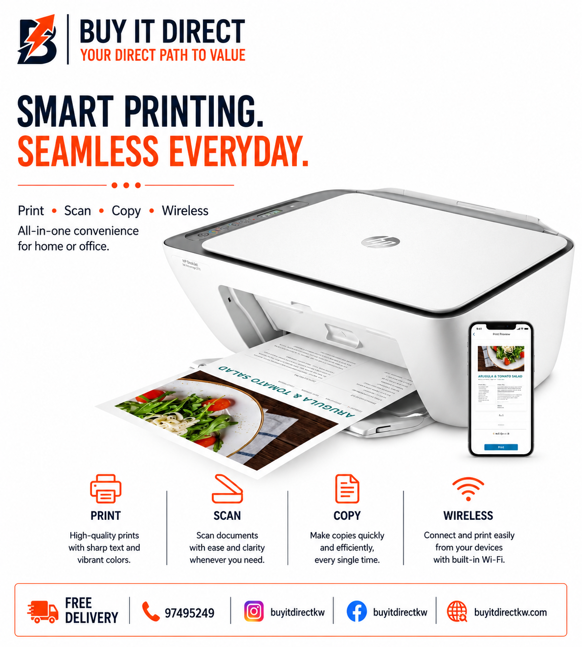 HP DeskJet Ink Advantage 2876 A4 Color Inkjet All In One Printer WiFi USB