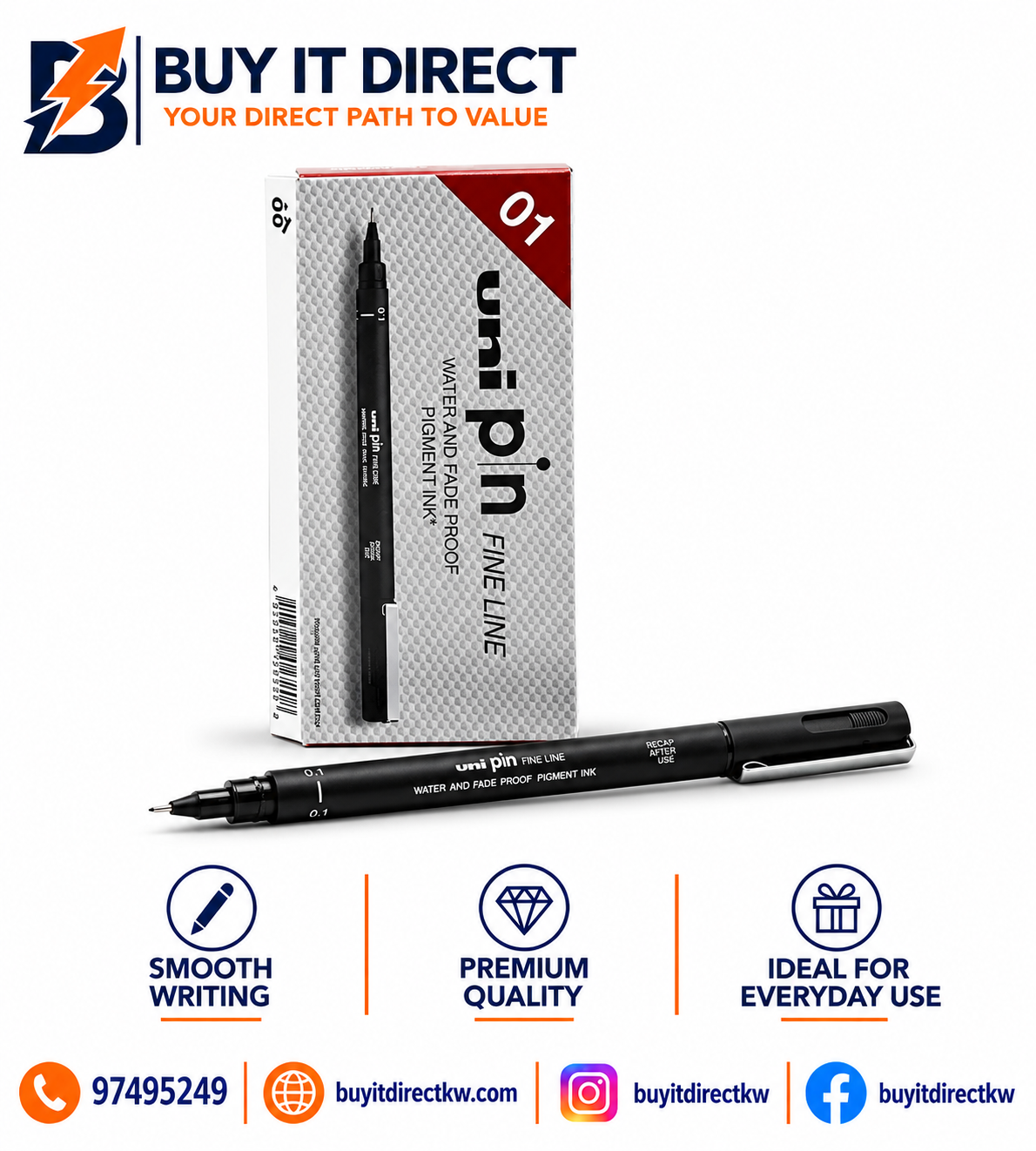 UNI PIN Fine Line 0.1 mm Black Drawing Pen Pack of 10